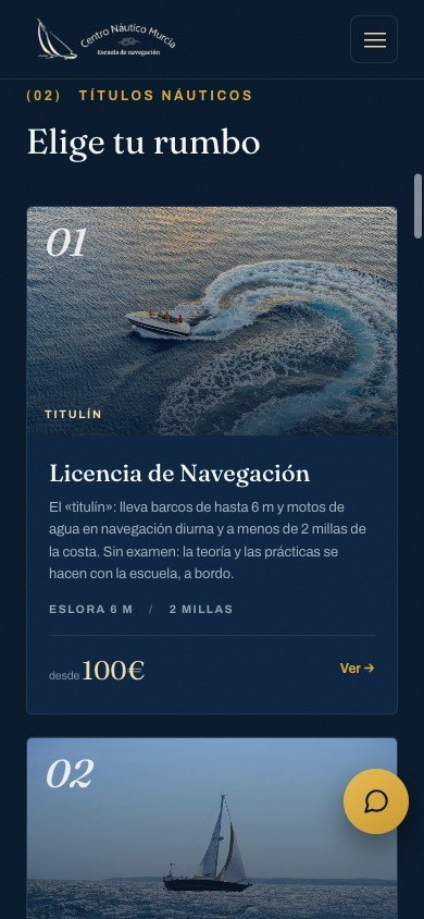 Web del Centro Náutico Murcia en el móvil