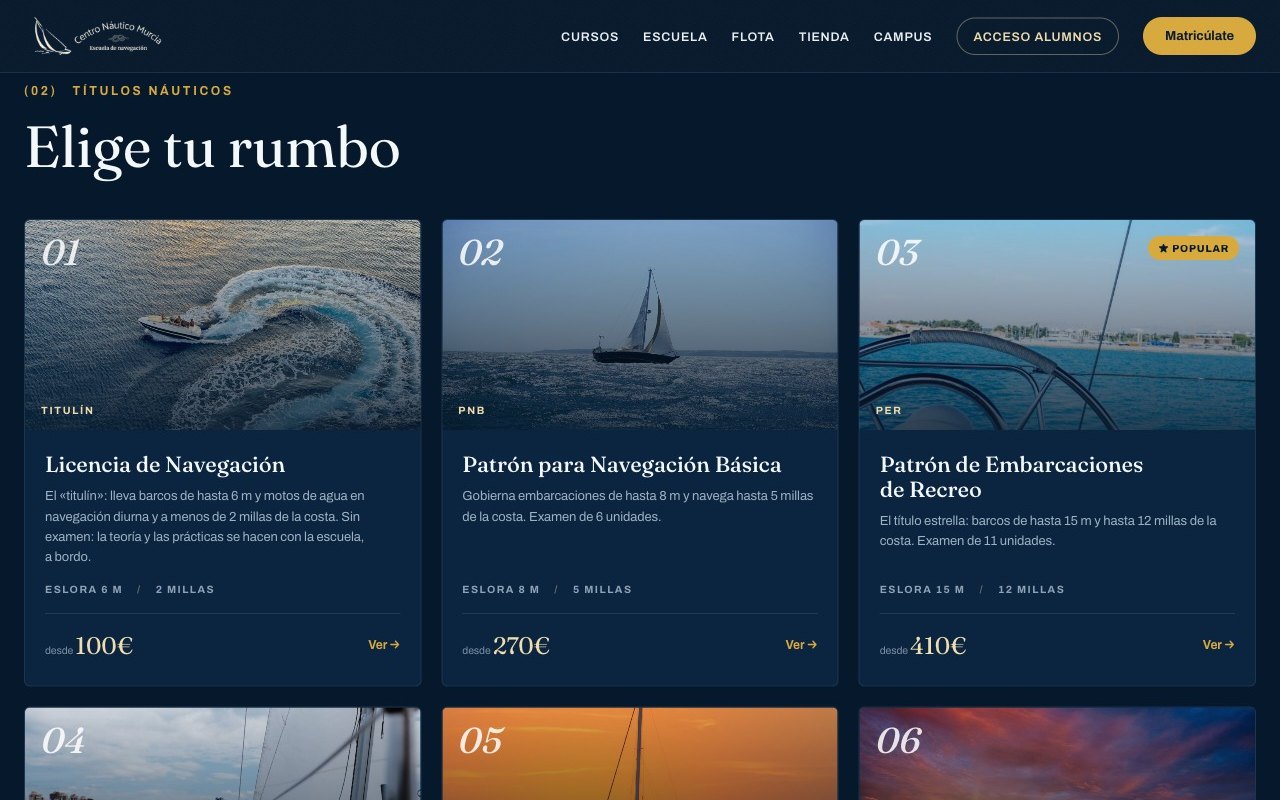 Web del Centro Náutico Murcia, hecha por Forza IA