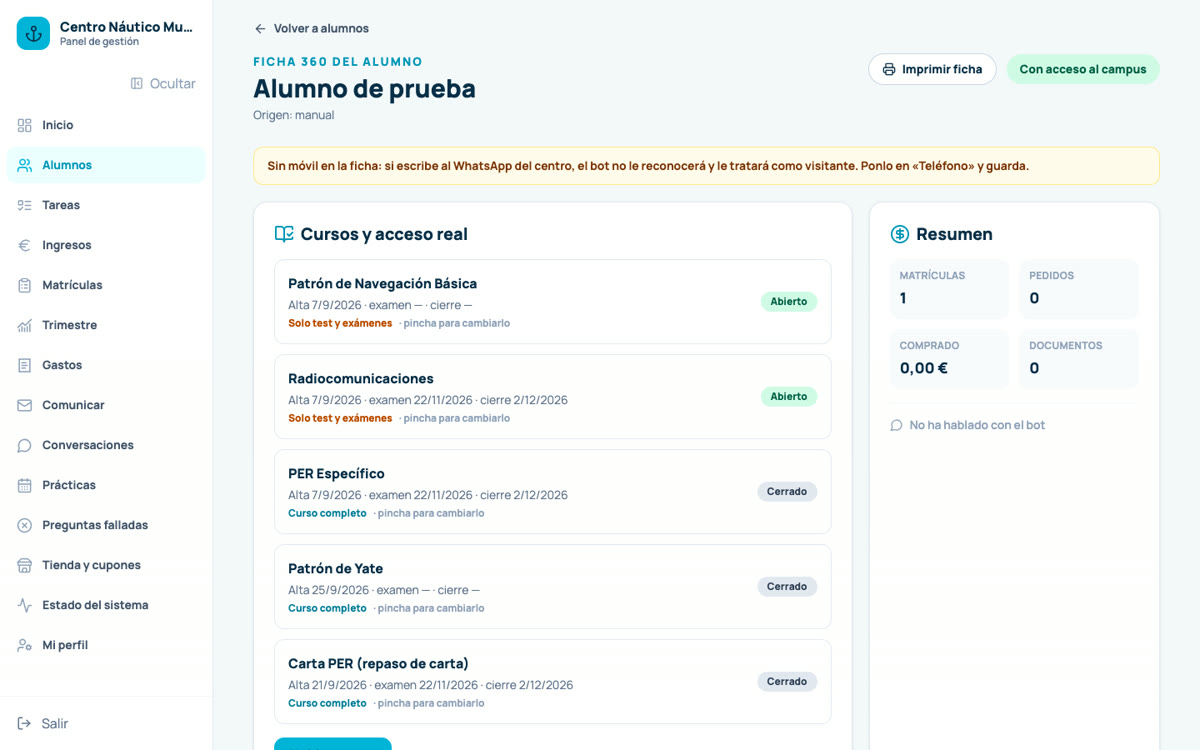 Ficha 360 de cada alumno